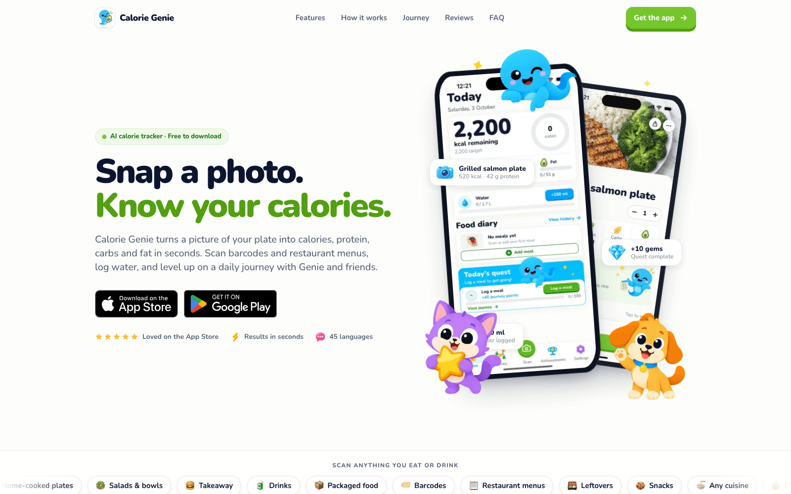 Calorie Genie app screens